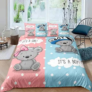 Милый игрушечный мишка Комплект одеял Серый пододеяльник с мультяшными животными Розовый и синий комплект постельного белья из полиэстера 3шт для мальчиков и девочек