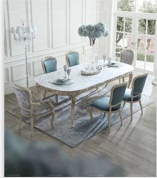Сочетание мраморного длинного обеденного стола и стула во французском придворном стиле из массива дерева 2 м Европейская мебель обеденный стол класса люкс