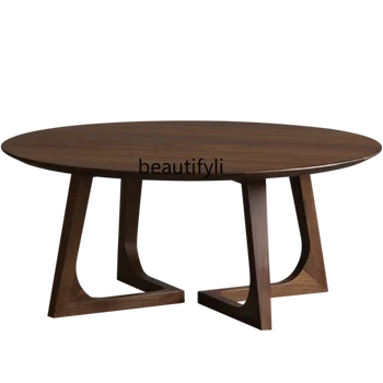 Круглый чайный столик из чистого массива дерева, Северная Америка, деревянный чайный столик из черного ореха, приставной столик, угловой столик для кофе, простое сочетание