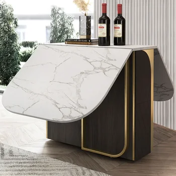 Легкая Роскошная комбинация складного обеденного стола и стула, простой и многофункциональный небольшой бытовой стол из каменной доски