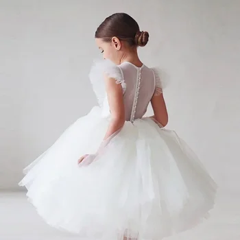 Элегантное пышное платье принцессы для девочек, детское свадебное вечернее платье с цветочным узором, Белое платье для крещения, Детское платье для вечеринки по случаю Дня рождения для девочек