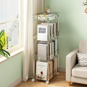 Стеллаж для хранения книжных шкафов, передвижной на колесиках, небольшая тележка, гостиная, прозрачный и простой напольный письменный стол, место для хранения книг
