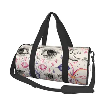 Спортивные сумки Trippy Eyes Doodles, художественная большая спортивная сумка, уличная сумка для пары, тренировочная винтажная сумка для фитнеса