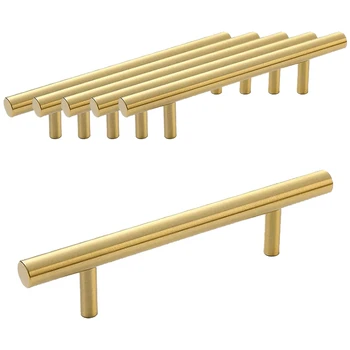 6 Шт. золотых ручек для ящиков, 6-дюймовые золотые мебельные ручки из алюминиевого сплава, тянущие Т-образную ручку шкафа для кухни