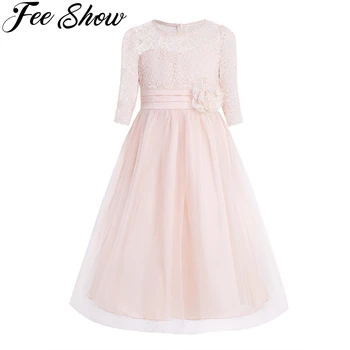 Кружевное платье принцессы для девочек-цветочниц с коротким рукавом для свадьбы, Дня рождения, платья с цветочным кружевом, Одежда для девочек-подростков