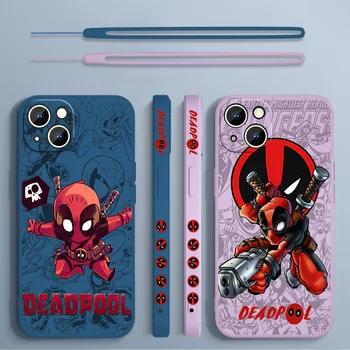 Чехол для телефона Marvel Deadpool для Apple iPhone 14 13 12 mini 11 Pro 8 7 6S 6 Plus XR XS X Max с жидкой левой веревкой