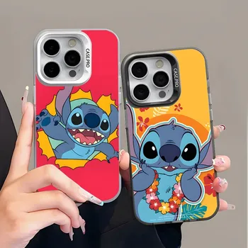Чехол для телефона Disney Cartoon Stitch Матовый серебристый чехол для телефона iPhone 15 14 13 12 Pro Max 11 2024 Модная пара