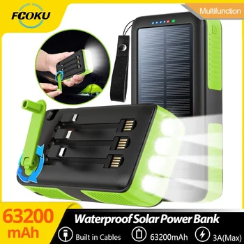 Портативный Банк Солнечной Энергии FCOku 63200mAh Сверхбольшой Емкости PowerBank Быстрой Зарядки С Сильным Светодиодным Освещением Для iPhone Xiaomi Samsung