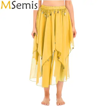 Женский костюм для индийского танца живота, шифоновая юбка с блестками, расшитая бисером, юбки с эластичным поясом, одежда для танца живота