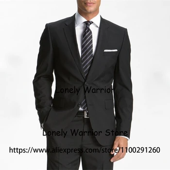 Красивый Черный мужской костюм с зубчатым лацканом, деловой блейзер, Приталенный повседневный комплект из 2 предметов, куртка и брюки Terno Masculino