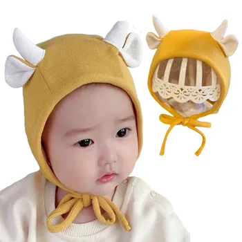 Шапочка для новорожденных, капор, Ультрамягкая хлопковая шапочка для малышей, милые лосиные ушки, поясная шапочка, больничная шапочка