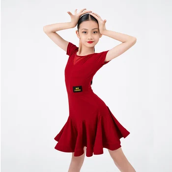 Платье для латиноамериканских танцев для девочек, Летняя тренировочная одежда, Красная, черная Одежда для танцев Румбы и Самбы, Детское платье для танцовщицы Чачи DL10610