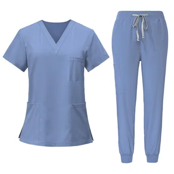Униформа для медсестер в больнице, Женские Повседневные костюмы для бега трусцой с V-образным вырезом, Рабочая медицинская униформа медсестры в аптеке