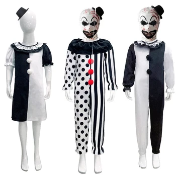Детский карнавальный костюм Клоуна на Хэллоуин с маской, шляпа, платье Ужасающего Клоуна, Детский комбинезон, наряды для мальчиков и девочек, карнавальная вечеринка