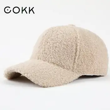 COKK Cap Женская Зимне-Осенняя Плюшевая бейсболка, Однотонная Корейская женская шапка, Теплые Повседневные Уличные кепки, Мужская кепка Gorras Bone