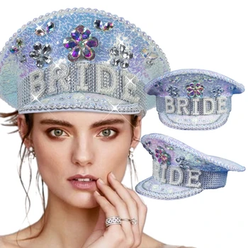 Свадебный реквизит для шляпы невесты со сверкающими бриллиантами, белые блестки и инкрустированный жемчуг для свадьбы, помолвки, девичника