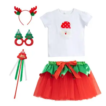 Рождественское платье-пачка, футболка для малышей, платье с юбкой-пачкой, вечернее платье, Балетное танцевальное платье, Рождественский костюм с повязкой на голову и палочкой