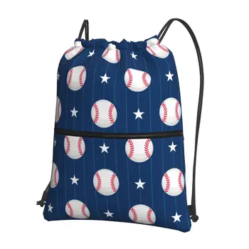 Бейсбольный рюкзак на шнурке С карманом на молнии Спортивная спортивная сумка Ball Star Player Спортивная одежда на открытом воздухе Реверсивный рюкзак на шнурке