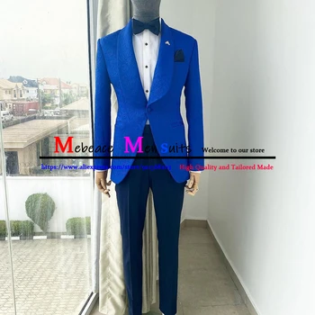 Сшитые на заказ мужские костюмы из 2 предметов, классический Королевский синий жаккардовый свадебный костюм для мужчин 2023, приталенные смокинги для жениха, костюм Mariage Homme