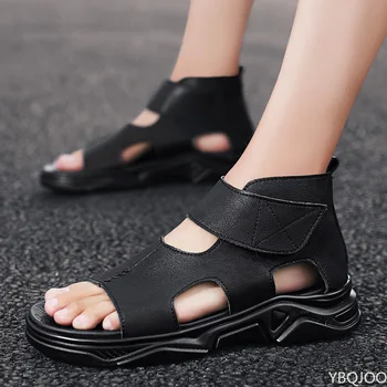 Черные сандалии для мужчин на высокой платформе, летняя обувь 2022 года, дизайнерские модные Дышащие повседневные кожаные Мягкие пляжные тапочки