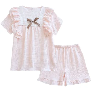 Летняя пижама для девочек, кружевной комплект в стиле принцессы для маленьких девочек, Кружевная тонкая домашняя одежда для больших детей, детская одежда