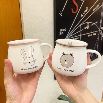 Японская Простая кружка с милым котом и животными, студенческая керамическая чашка с круглым животом, индивидуальная чашка