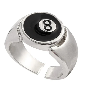 4XBF Номер Черный 8 Восемь Пул Бильярдный Шар Кольцо Ювелирные Изделия Регулируемые Для Мужчины Личные