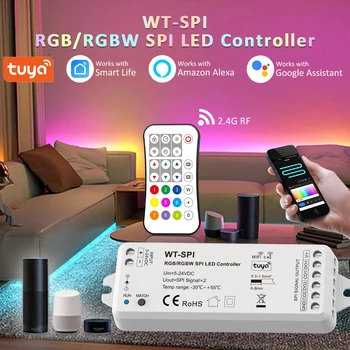 5V 12V 24V Tuya SPI LED Контроллер Pixel WS2811 WS2812 WS2812B RGB RGBW Strip Light Controller RF 2.4G Дистанционное Голосовое Управление Alexa