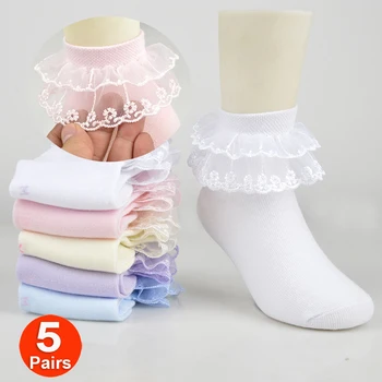 5 Пар носков принцессы с кружевными оборками для маленьких девочек, Много Детских носков для школьных танцев, свадебных вечеринок, Весна-осень