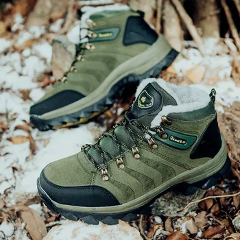 Зимние теплые зеленые мужские походные ботинки, нескользящие плюшевые мужские военные ботинки, альпинистские треккинговые ботинки с высоким берцем для мужчин, плюс размер 48