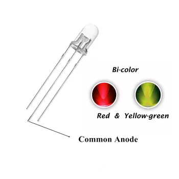 100ШТ, 5 ММ Красный + Желто-зеленый, Двухцветный DIP-СВЕТОДИОД, Общий Анод, Прозрачная вода F5 R + YG 3PIN