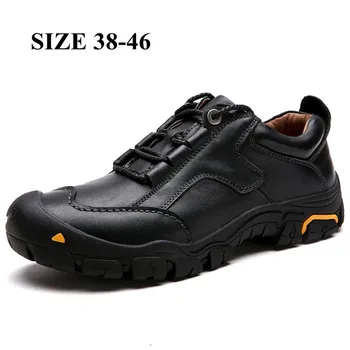Оксфордские туфли из натуральной кожи, прочная мужская уличная обувь, водонепроницаемые повседневные кроссовки для мужчин, удобные рабочие кроссовки