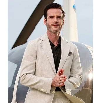 Летний мужской костюм 2023 года, деловой Модный Льняной домашний костюм на заказ, фрак для свадебного бала, повседневная куртка, блейзер, брюки