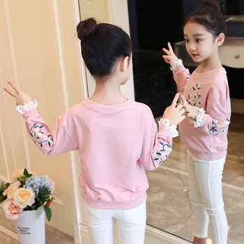 2023 Корейская весна-осень, топ с длинными рукавами и круглым вырезом с принтом для девочек, спортивные рубашки, хлопковый пуловер для девочек, футболка для начальной школы