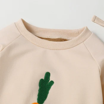 Пасхальный наряд для младенческой девочки, комбинезон с круглым вырезом и длинными рукавами с морковным принтом, 3D шапка с заячьими ушками, комплект из 2 предметов для малышей