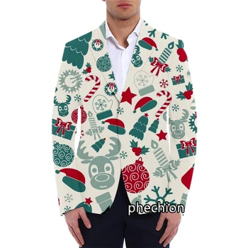phechion, новый модный мужской блейзер с рождественским рисунком и 3D-принтом, повседневная куртка, пальто, уличная одежда оверсайз, V01