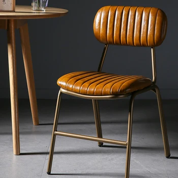 Железный стул со спинкой, простой бытовой обеденный стол и стул, легкий роскошный кожаный обеденный стул в американском ретро стиле, обеденные стулья