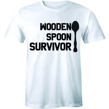 Деревянная ложка Выживший Забавный юмор Шутка Крутой Студенческий слоган Мужская футболка
