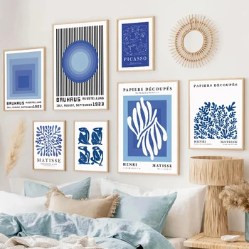 Синий Анри Матисс Баухауз Пикассо Плакаты с коралловыми листьями и принты Настенное искусство Холст Живопись для гостиной Декоративные картины