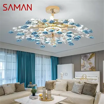 Креативные люстры SAMAN Light Хрустальный подвесной светильник Blue Flower Branch Home Светодиодный светильник для гостиной-столовой