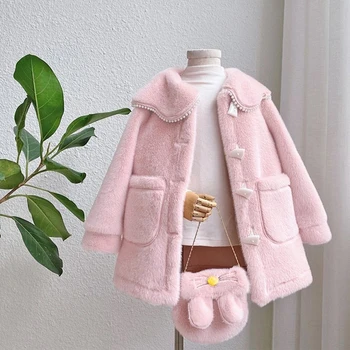 Новая модная весенне-осенняя теплая шуба из искусственного меха для девочек, куртка, Пасхальный Милый кролик, плюшевая верхняя одежда принцессы для детей 3-10 лет.