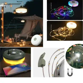 Легкий походный фонарь на шнурке, перезаряжаемый через USB с магнитом, уличный светильник для палатки, 10-метровый световой шнур, RGB Атмосферный светильник, светодиодный фонарик