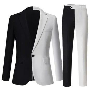 Весенне-осенний мужской костюм 2023 года, черно-белый комбинированный костюм из двух предметов