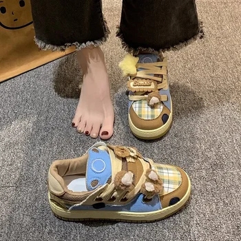 Милые Повседневные женские кроссовки на шнуровке, Новинка 2024 года, Женская обувь на платформе с низким вырезом, Удобная Дышащая женская Вулканизированная обувь