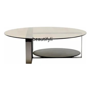 Дизайнерский журнальный столик из двухслойного стекла в скандинавском минимализме, гостиная, Многоцветный чайный столик с гальваническим покрытием из нержавеющей стали