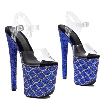 Женские босоножки на высоком каблуке нового цвета из ПВХ 20 см/ 8 дюймов, Пикантная модельная обувь для показа и обувь для танцев на шесте 062