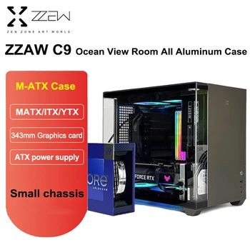 ZZAW C9 Seaview Полностью алюминиевый корпус MATX / ITX / YTX Материнская плата С задней вставкой Со стороны блока питания ATX Прозрачное шасси МИНИ-компьютера