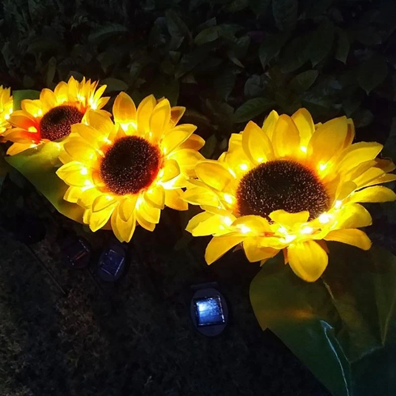 2X Светодиодный солнечный светильник в виде цветка подсолнуха, наружный Водонепроницаемый Светильник для украшения сада, газона в саду