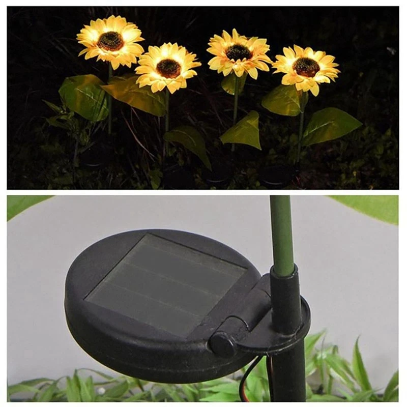 2X Светодиодный солнечный светильник в виде цветка подсолнуха, наружный Водонепроницаемый Светильник для украшения сада, газона в саду
