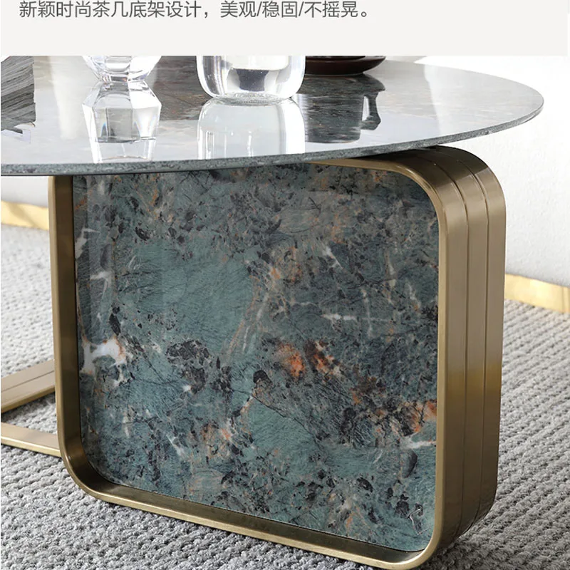 Журнальный столик с яркой каменной плитой, письменный стол, гостиная, Маленькая квартира, Современный круглый минималистичный Мраморный журнальный столик